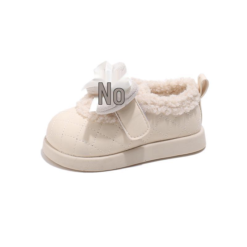 Girls' Winter Cotton Loafers with Bows - Cozy Low-Top Furry Shoes for Toddlers and Kids