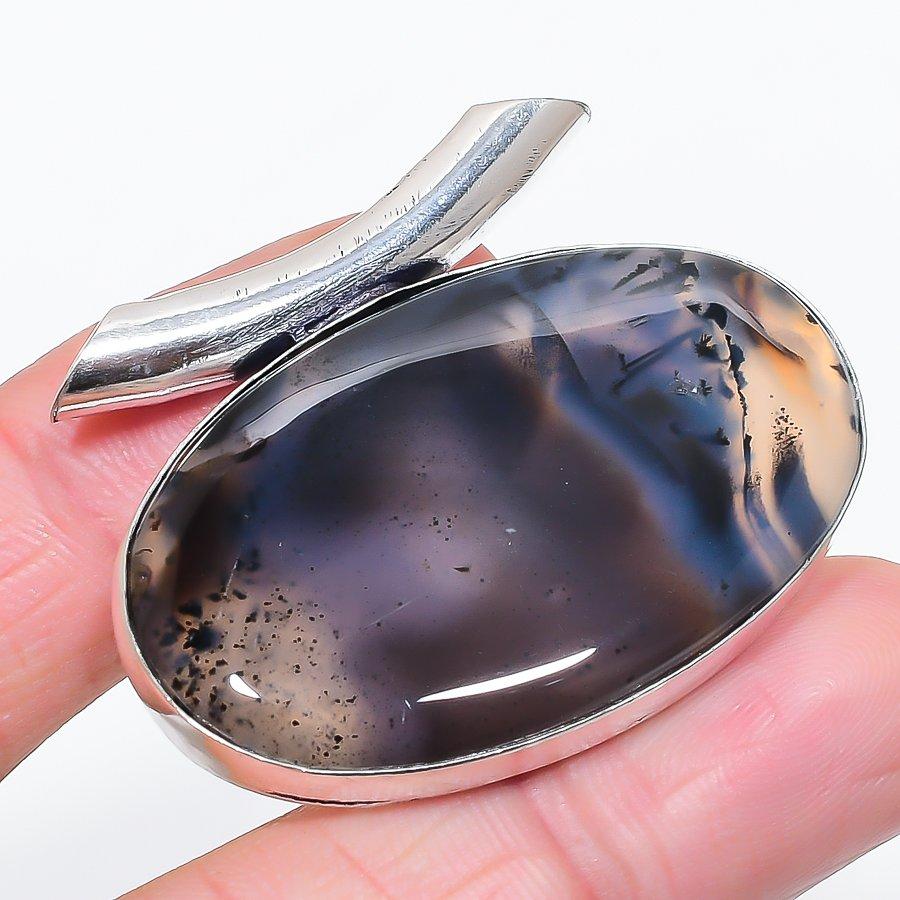 Natural Montana Agate Gemstone 925 Sterling Silver Jewelry Pendant 1.46" e5h27