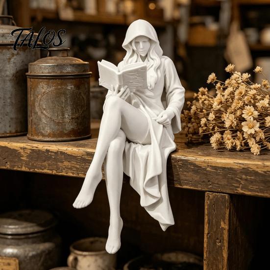 Quiet Healing Desk Statue 3D Printed Ghost Girl Reading Statue, Elegant Faceless Figurine, Minimalist White Artistic Resin Sculpture Figurine
