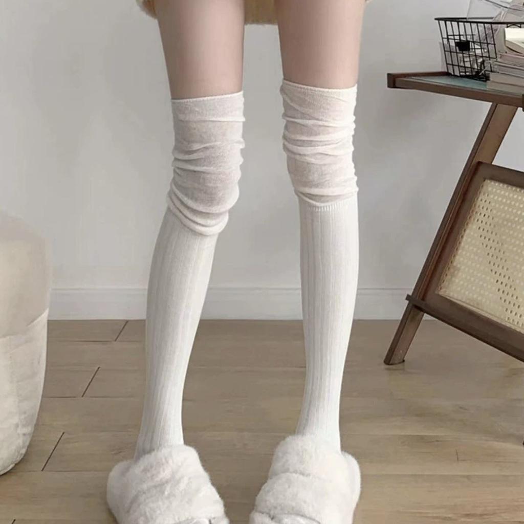 Socks for Women with Boots Long Tubes Over-knee Socks White Spring and Autumn Thin Stockings Piled Up Socks Jk Stockings