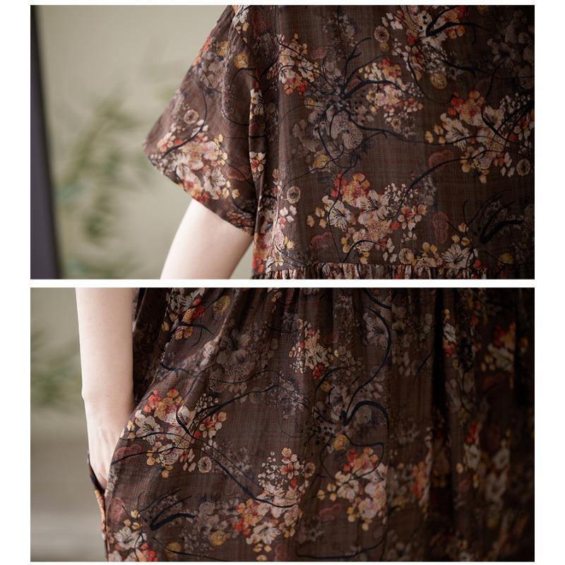 DIMANAF 2025 Summer Plus Size Dress Basic Women Casual Loose Long Vintage New Oversized Printing Dress Maxi