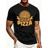 Men's Cotton Pizza Slice T-Shirt - Retro Pizza with Pizza & Text Banner - Breathable Soft Lightweight Short Sleeve Round Neck Casual Streetwear Top