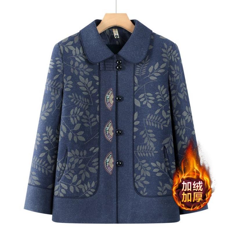 Autumn and Winter Coat Women's Retro Top Fleece Thickened Lapel Top Old