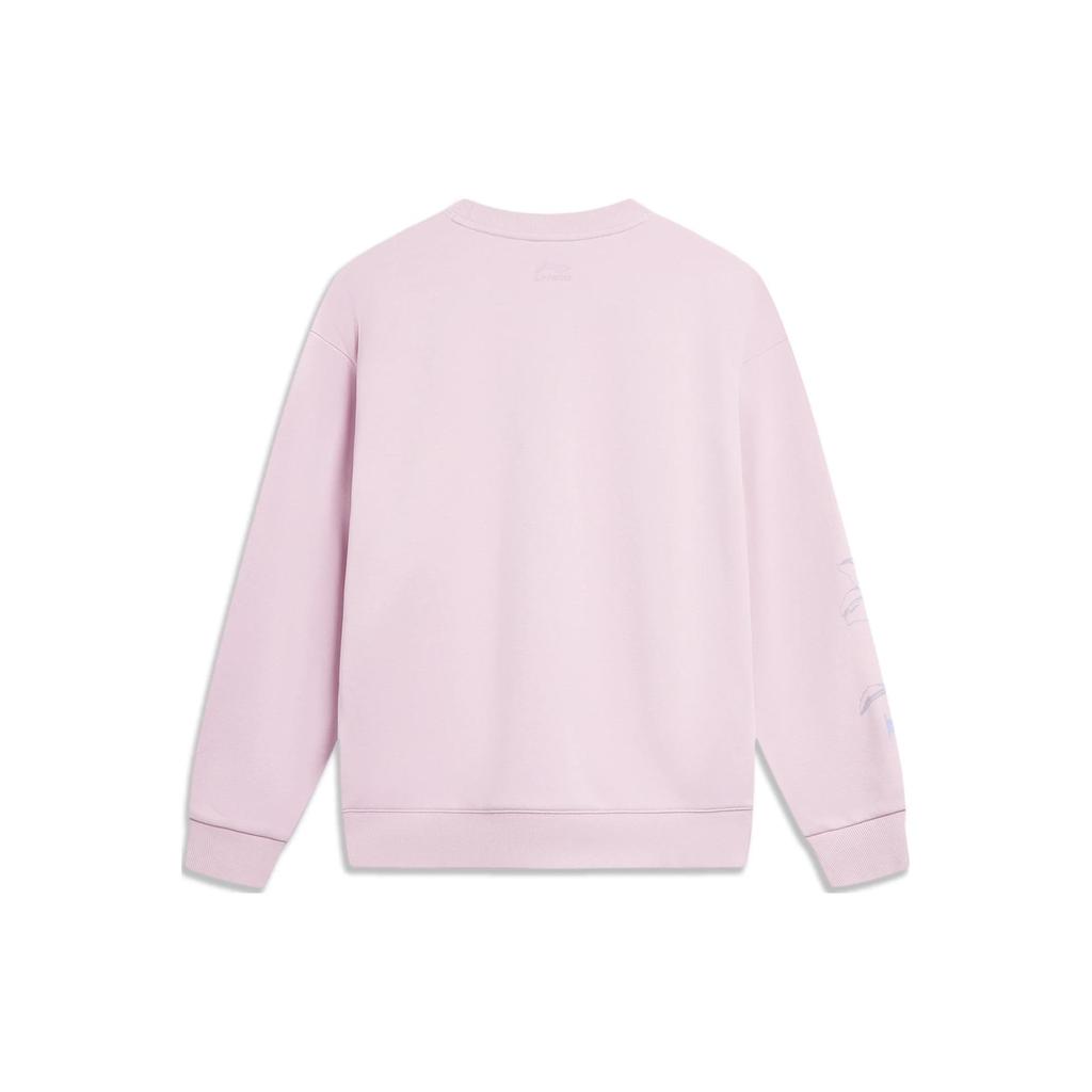 Li Ning Sports Lifestyle Series Letter Floral Fleece Warm Antibacterial Loose Pullover Sweatshirt Women Sweatshirt Lotus-Pink-Purple AWDTE44-2