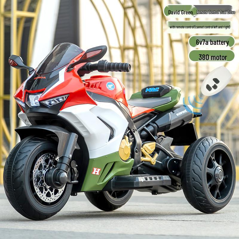 Electric Ride-On Tricycle for Kids with Remote Control, Dual Drive, Rechargeable Battery, Suitable for Boys and Girls.