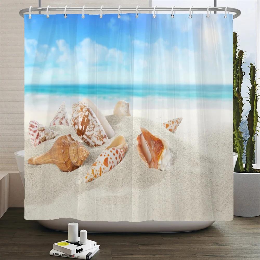 Seaside Scenery 3d Printed Polyester Shower Curtain Wooden Bridge Nature Fabric Waterproof Bathroom Curtain for Bathtub