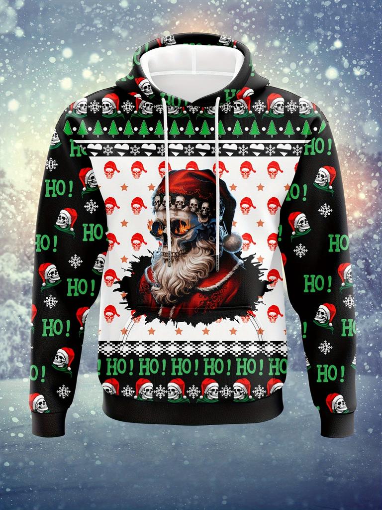 Christmas Theme Men's Hooded Hoodies 3D Prints Sweatshirts Drawstring Sportwear Long Sleeved Tops Fun Graphic Men's Clothing