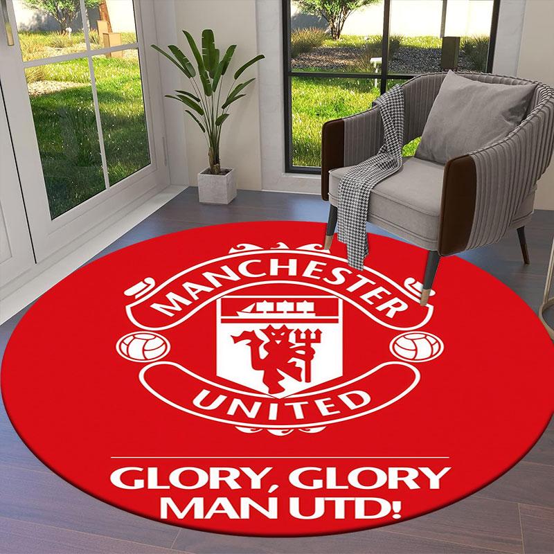 Manchester United F Round Area Rug,Carpet Rug for Living Room Bedroom Sofa Playroom Decor,Non-slip Floor Mat