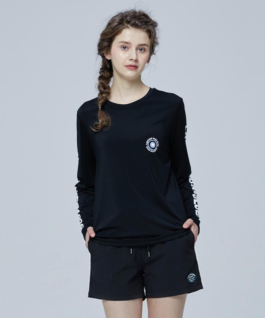 Leijibi [Set] Lettering Loose Fit Long Sleeve Rash Guard + Swim Shorts Set W Black