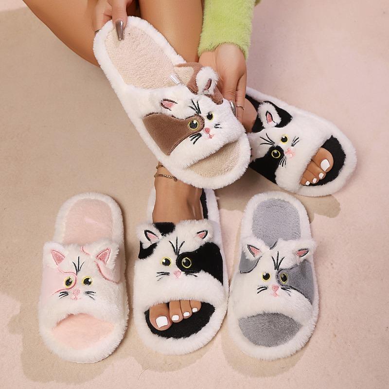 New Fashionable Cartoon Cute Shoes and Warm One-line Furry Slippers