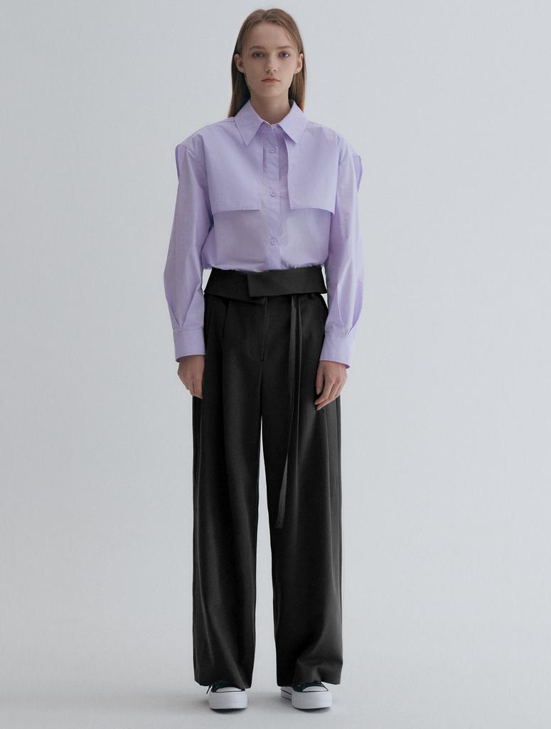 GRAYDATION Fold Detail Double-Pleated Wide Pants Black