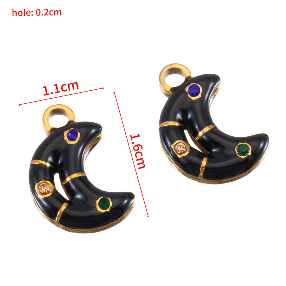 5pcs 2pcs Color Enamel Heart Moon Charm Stainless Steel Crystal Beads Earrings Pendant DIY Jewelry Making Necklace Accessories