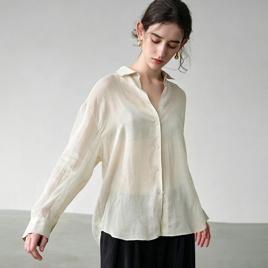 Lyocell hemp long-sleeved women's shirt spring and summer loose and thin versatile top