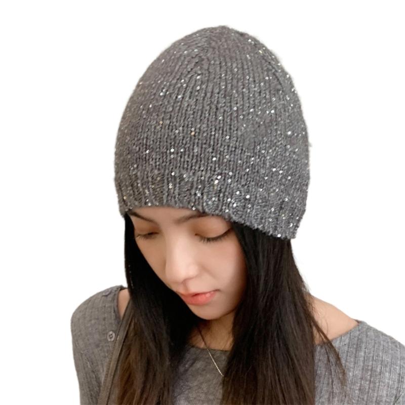 

Трендовая шапка-бини с пайетками, мягкая шапка-череп для подростков, женщин, аксессуар для вечеринки, вязаная шапка, уличная шапка-череп с пайетками серебряный