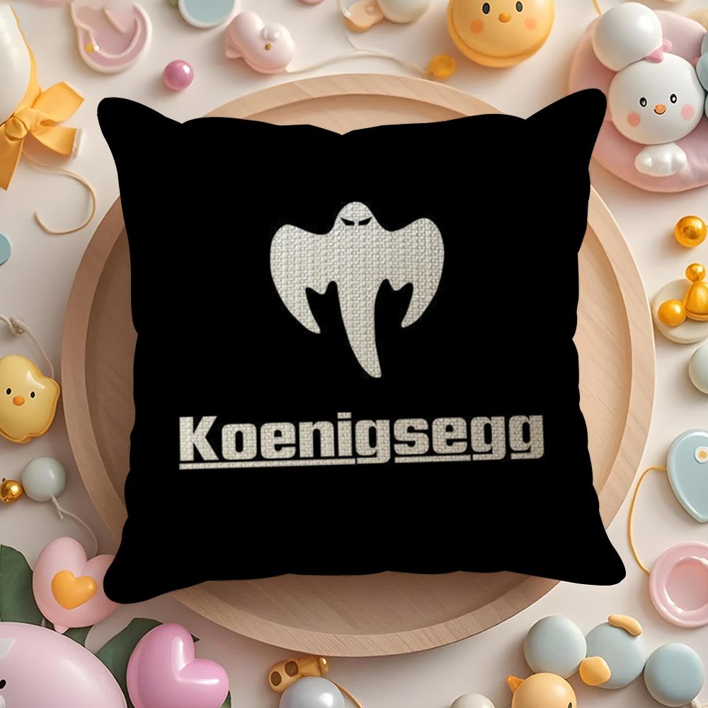 Luxury Car K-Koenigsegg Logo Cushion Cover Linen Organic Fabric Double-Sided Printing Breathable Pillow Case Sofa Home Decor