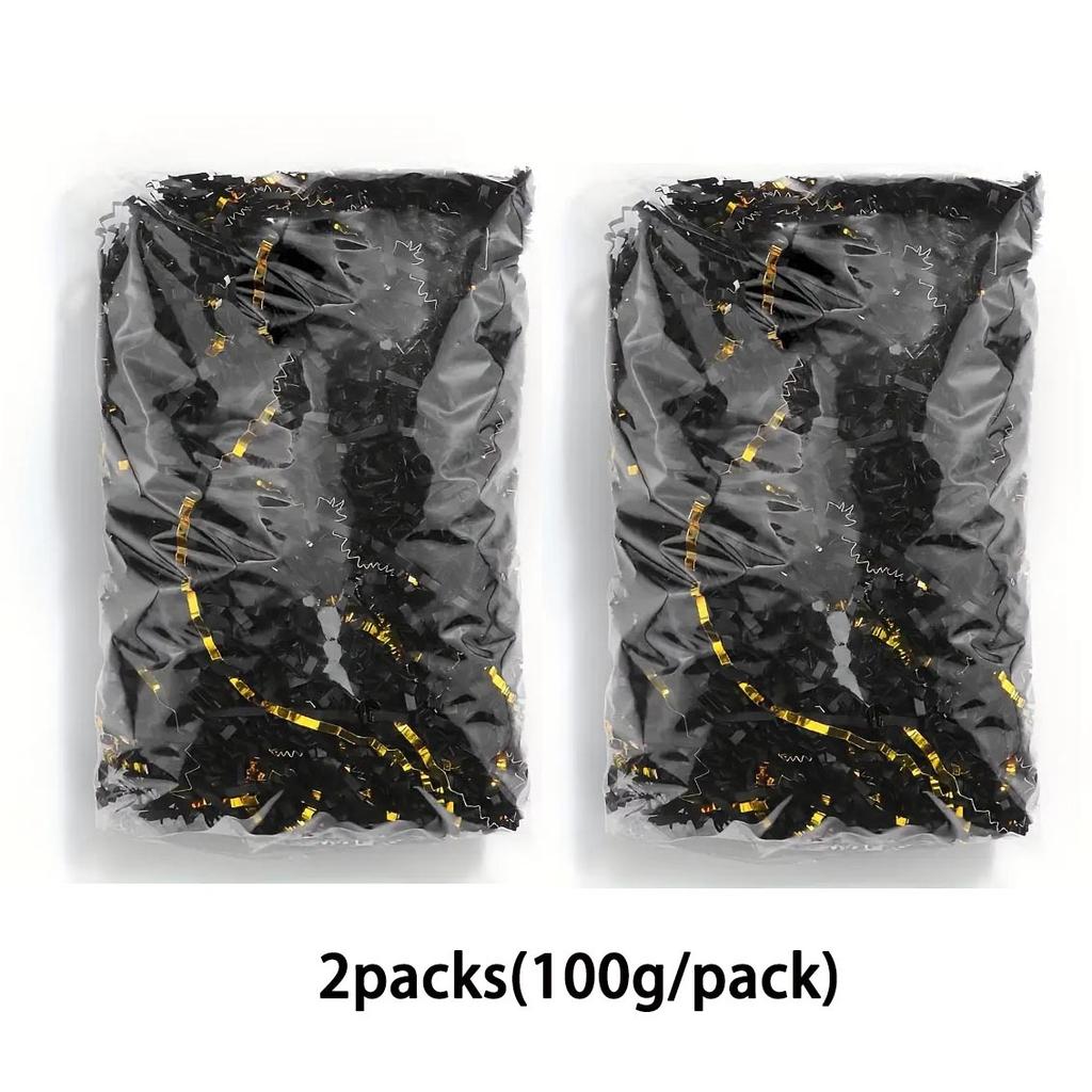 2packs (100g/pack) Black or Red Mixed Golden Crinkle Cut Paper Shred Gift Box Filler Perfect for Gift Packaging & Decorations