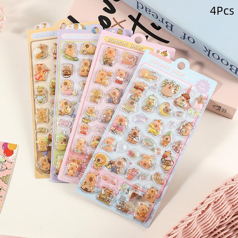 

4 шт. Милые мультяшные капибары 3D рельефные наклейки-пузыри Каваи животные украшения Сделай сам наклейка для скрапбукинга Украшение чехла для телефона Подарки A5