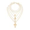 IngeSight.Z 6Pcs/Set HipHop Punk Jesus Cross Pendant Necklace Women Vintage Adjustable Gold Color Necklace Statement Y2K Jewelry
