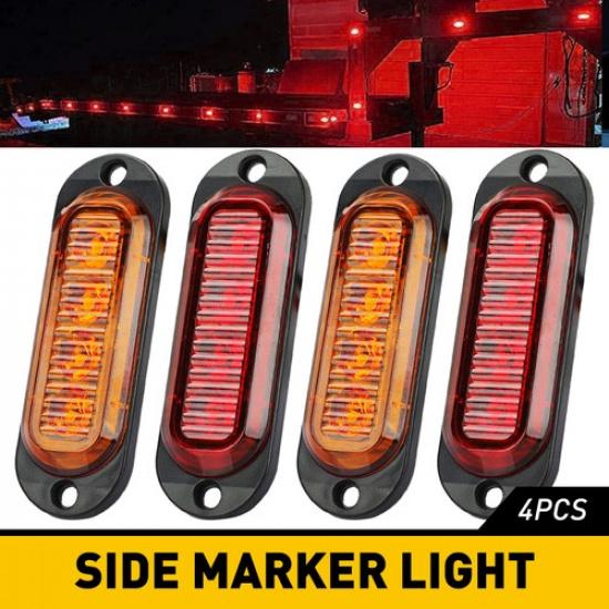 4LED Oval Amber/Red Side Turn Light Tail Clearance Lamp Truck Trailer RV Pick-Up
