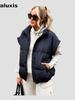 New Women's Solid Zipper Pockets Cotton Jacket Vest Slim Fit Stylish Personality Commute Coat