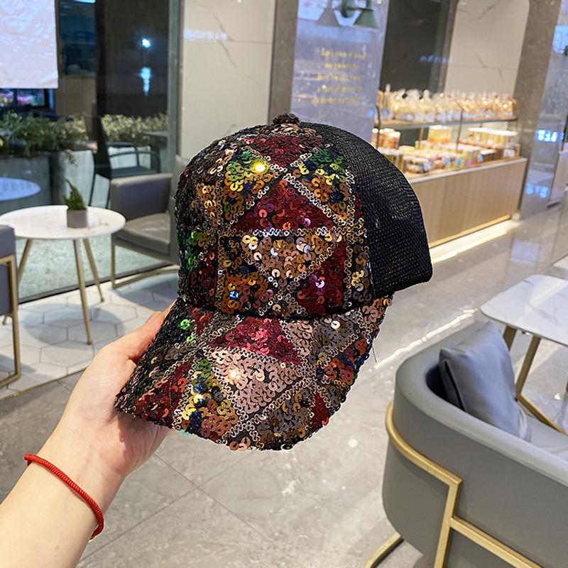 Colorful Sequined Duckbill Cap, Summer Breathable Mesh Baseball Cap, Youth Travel Shopping Sun Hat