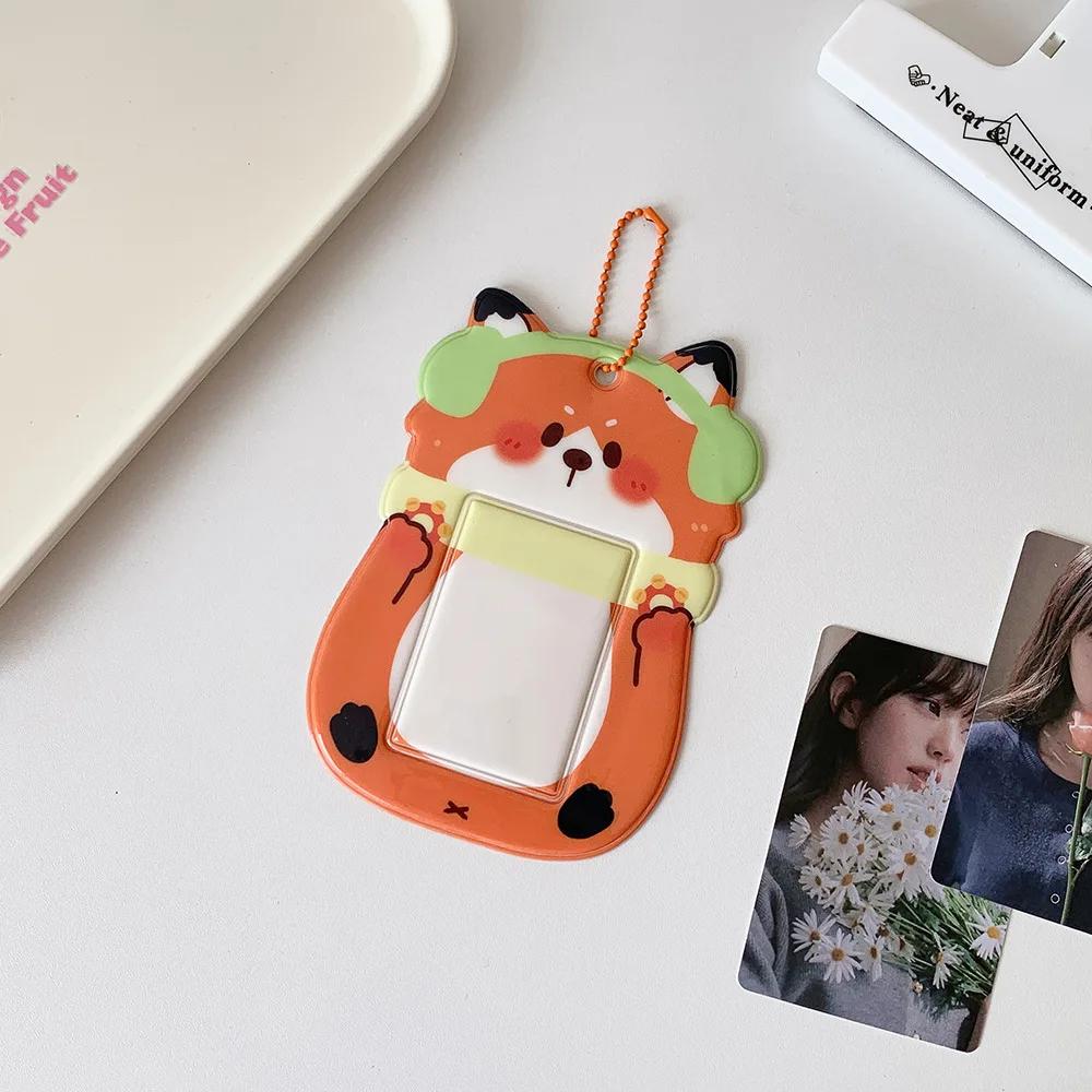 Cartoon Animal Photocard Frame for Girls Kawaii Penguin Fox Photocard Holder Kpop Idol Card Sleeves with Chain Mini Photo Album
