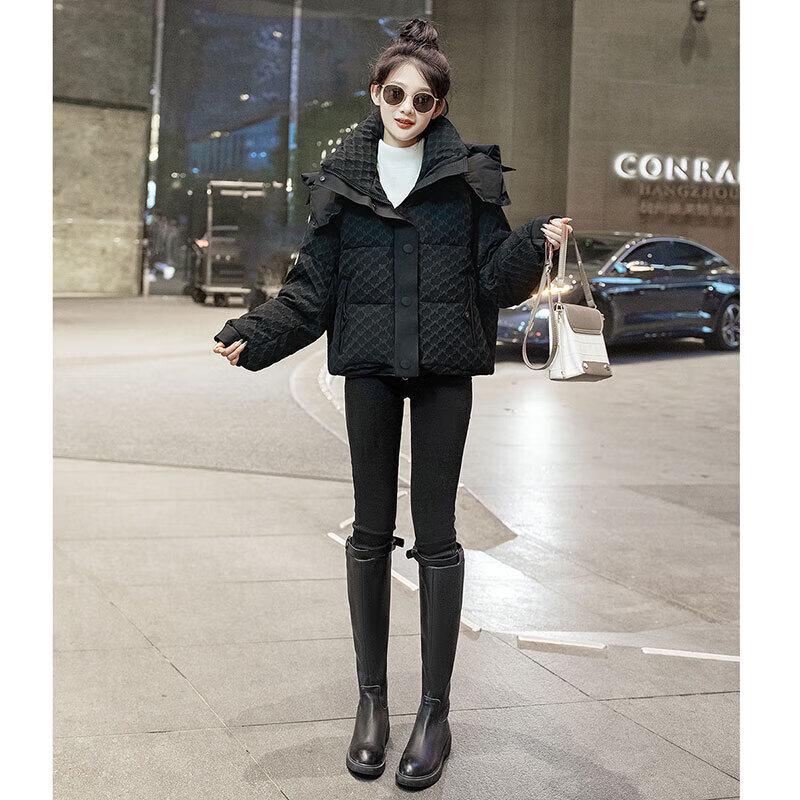 Silkbay Women s Loose Fit Hooded Short Down Jacket S