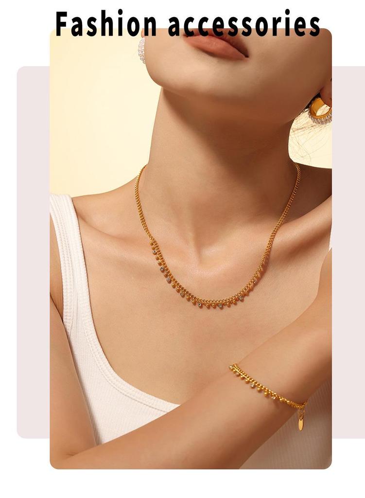 18K Gold-Plated Tassel Necklace & Bracelet Set with Inlaid Diamonds