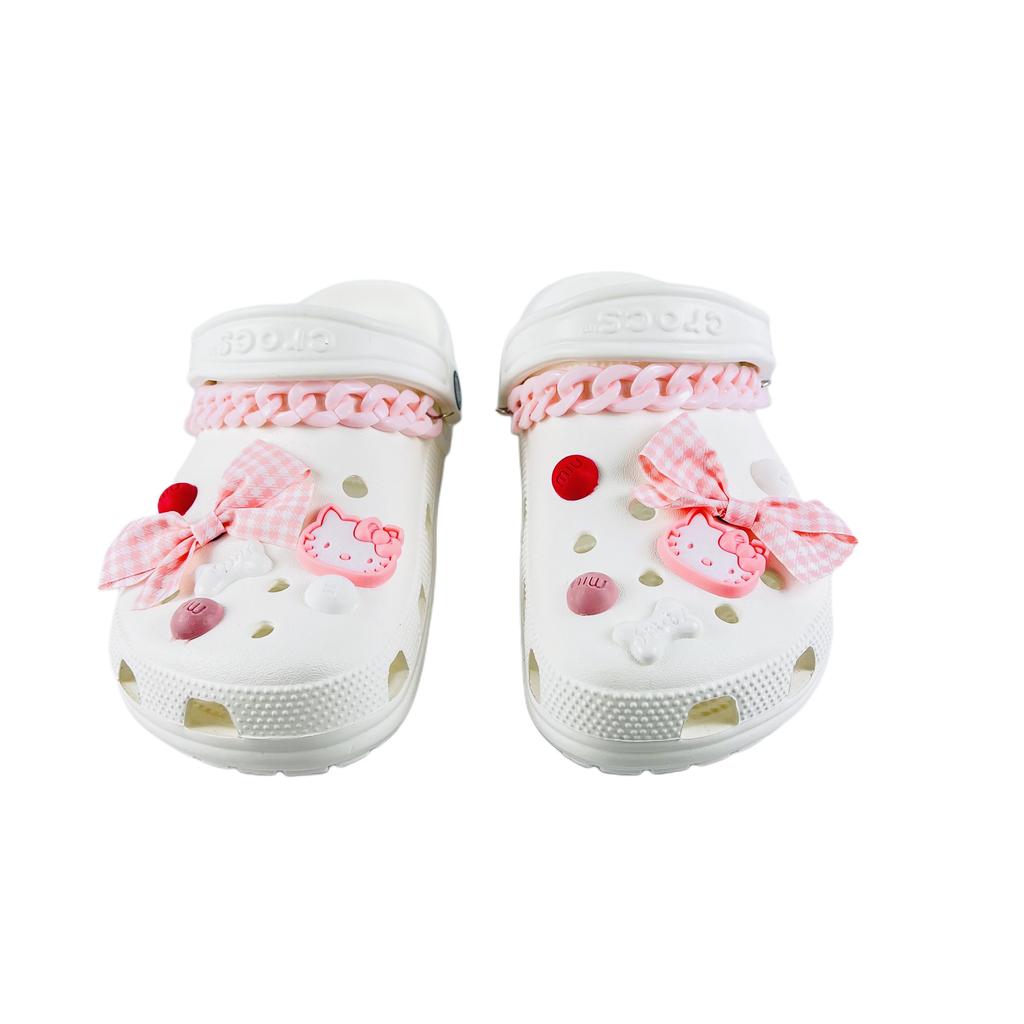 Crocs Classic Clog EVA Pink Checkered Sweetheart Classic Beach Versatile Hole Shoes Unisex White