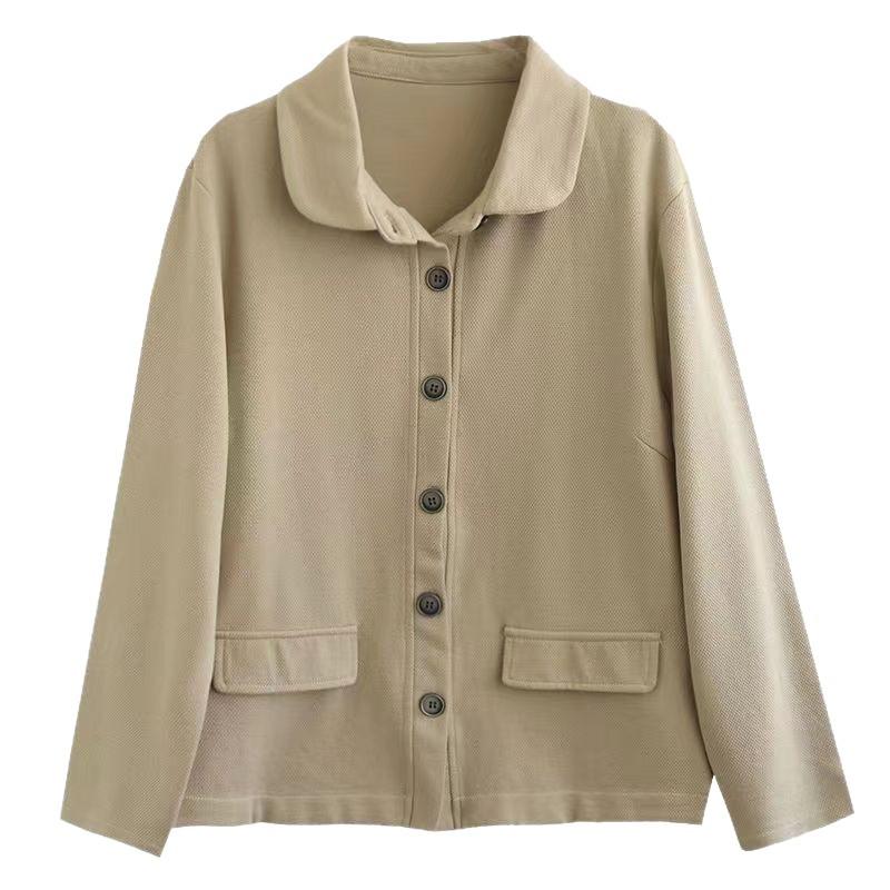 Autumn Blouse Women's Retro Literary Commuter Solid Color Loose Single-breasted Jacket