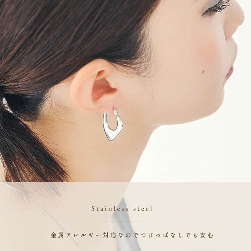 [mico.lor] Stainless Earrings (244) Hoop Set of 2 Ladies Woman Surgical Stainless Steel 316L Compatible with Metal Allergies Gold Golden