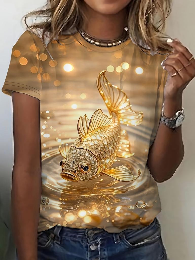 Summer Women's 3D Print Goldfish Graphics T-Shirt Fashion Casual Tees O-Neck Tops Short Sleeves T-Shirt Street Women's Clothing