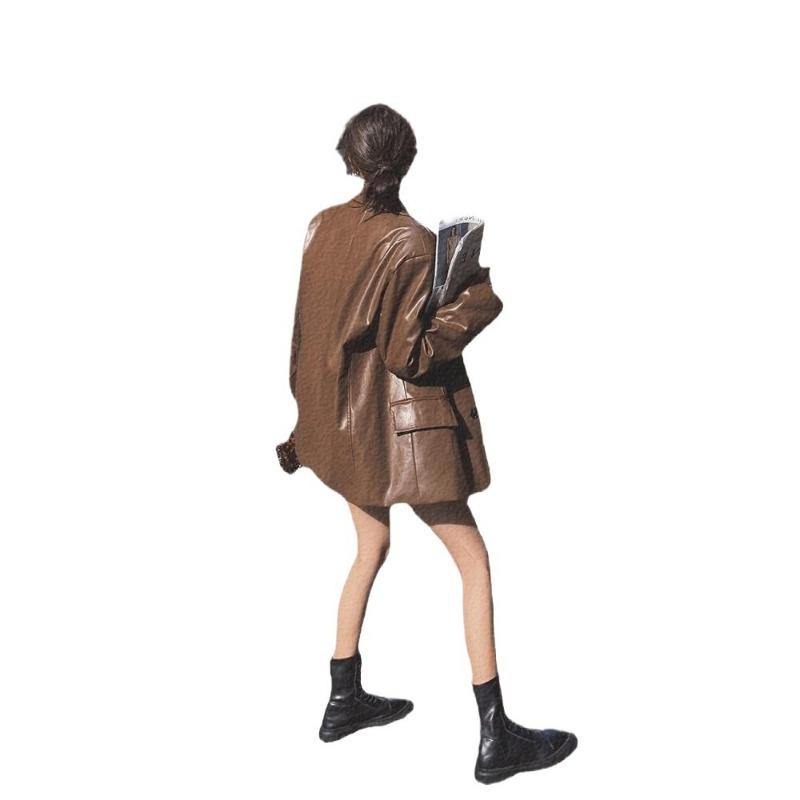 Black Brown Women's Leather Jacket Women's Spring and Autumn New Casual Slim Locomotive Leather Suit Top Leather Women