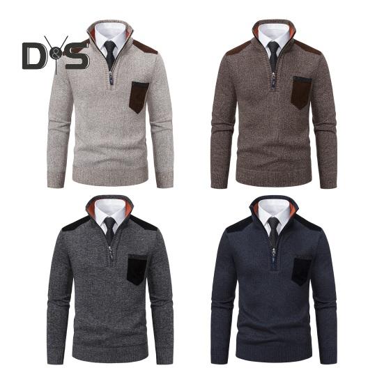 Podzim Zima Muži Svetr Zip Stojáček Límec Dlouhé Rukávy Pletený Pulovr s kapsou na hrudi Slim Fit Teplý Středně Délka Běžné Denní Top