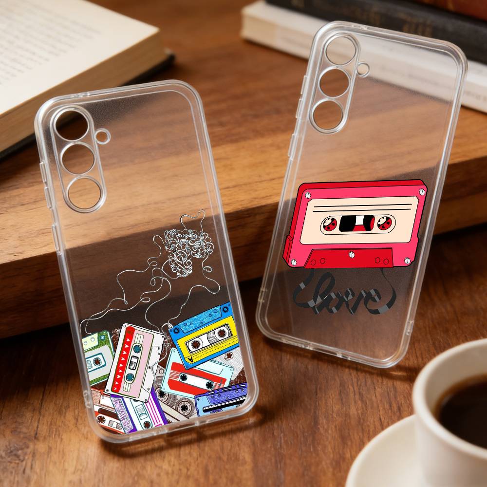 V-Video C-Cassette T-Tape phone Case For Samsung S25,24,21,22,23,30,Ultra,20,Plus,Fe,Lite,Note Transparent Cover