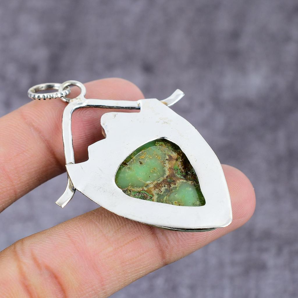 Chrysoprase, Diopside Handmade 925 Sterling Silver Pendant 2.25" q2Q46