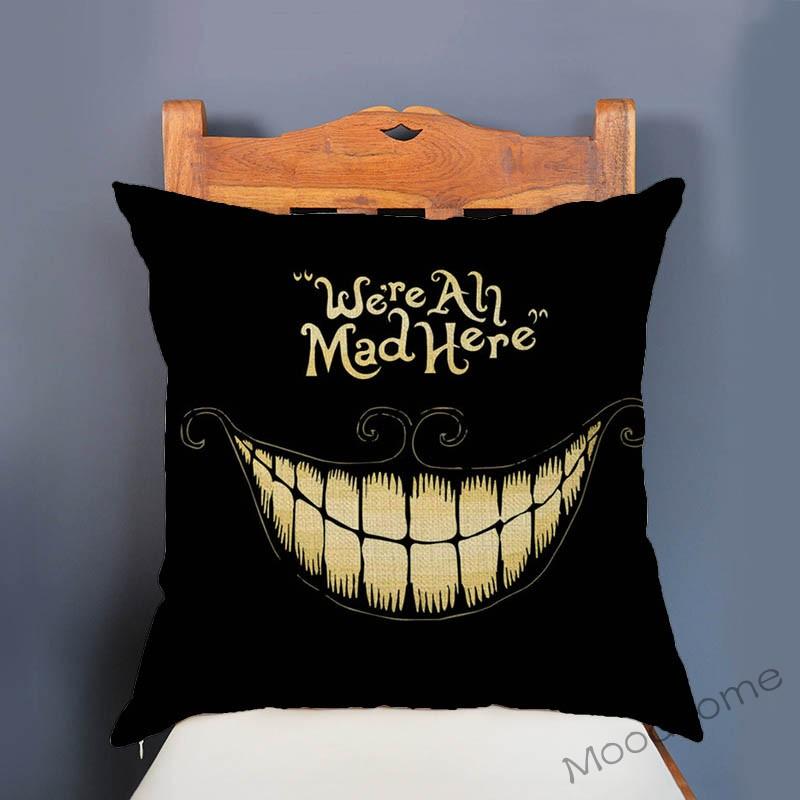 18" Alice In Wonderland Mad Hatter Cheshire Cat Children Fairy Tale Home Decoration Throw Pillow Case Cotton Linen Cushion Cover