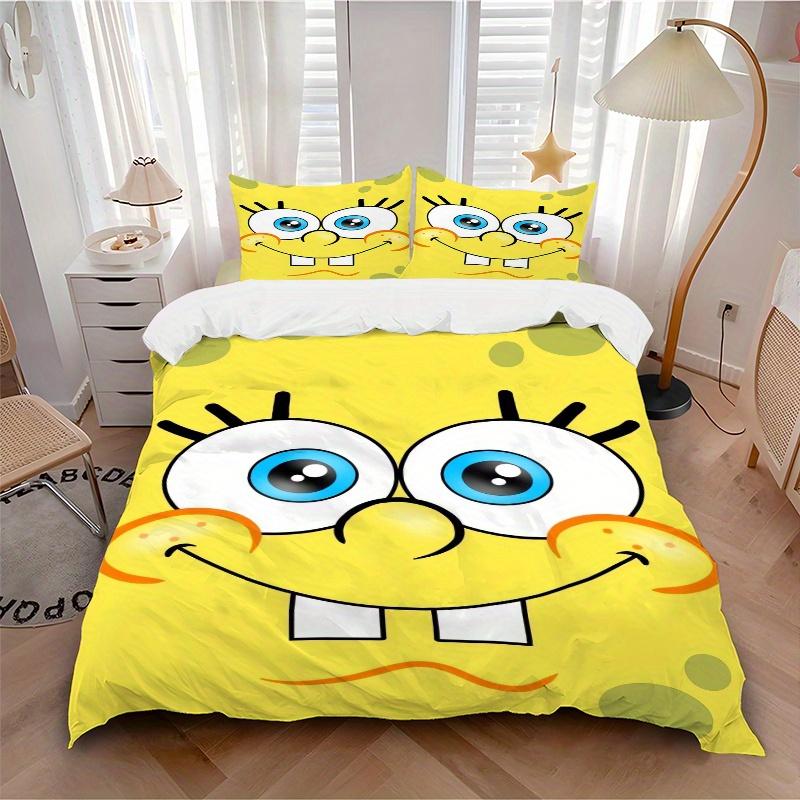 3pcs Minimalist SpongeBob Design Quilt Set - Soft and Comfortable Bedroom, Guest Room and Dorm Decor Bedding Set 1 Quilt Cover + 2 Pillowcases.F041