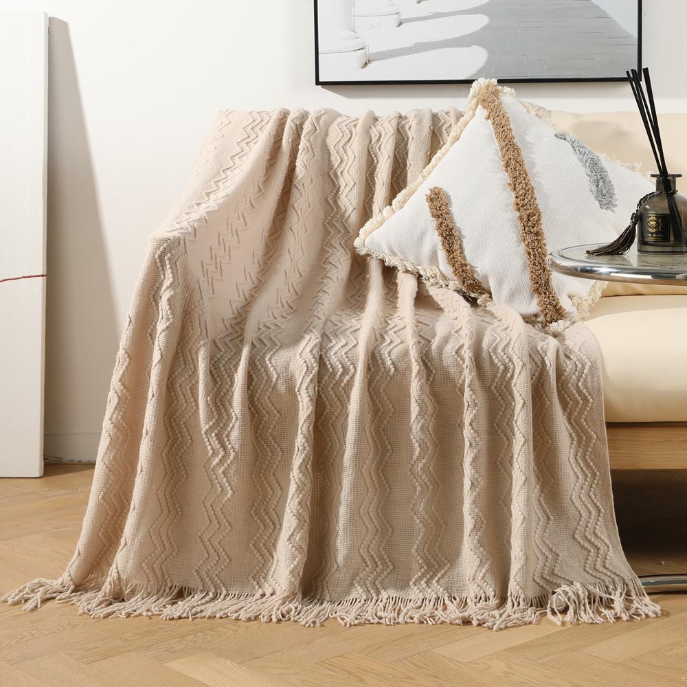 

Доступно трикотажное покрывало из пряжи, однотонное покрывало, плед с кисточками, винтажное одеяло для дивана 150 * 200 + 15CM tassel хаки