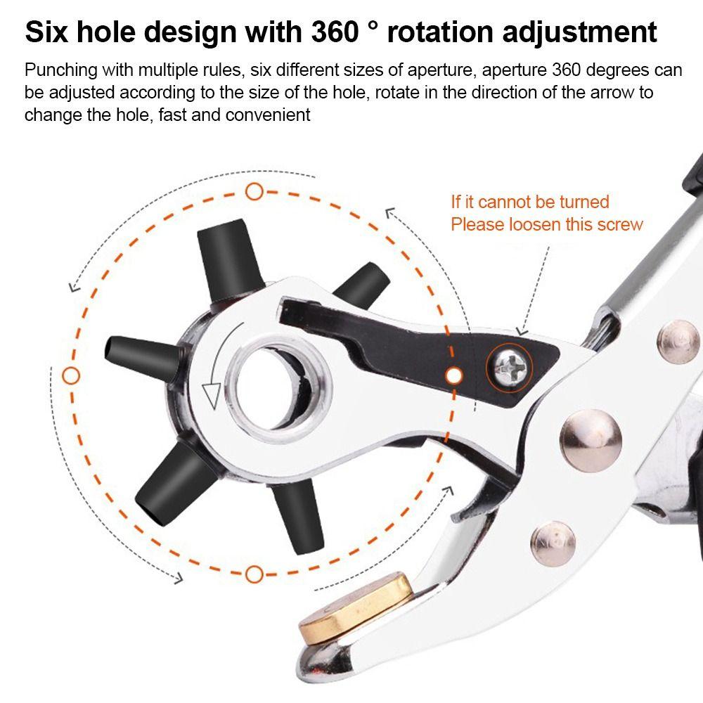 Useful Metal Leather Hole Punch Pliers Handheld Revolving Hole Punching Tool Adjustable Ergonomic Handle Hole Puncher