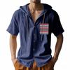 Summer Men's Lightweight Pocketed Breathable Linen Loose-Fit Hooded Cardigan Short-Sleeved Shirt