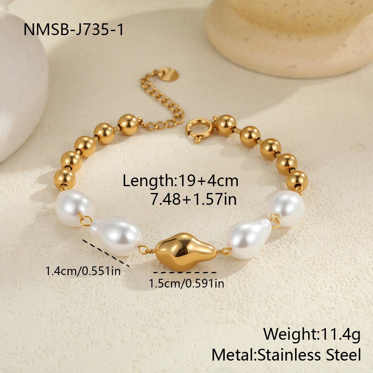 GEMCHIC Women s 18K Gold Plated Stainless Steel Bracelet Set - Rhinestone Heart & Baroque Pearl Chain Link Jewelry