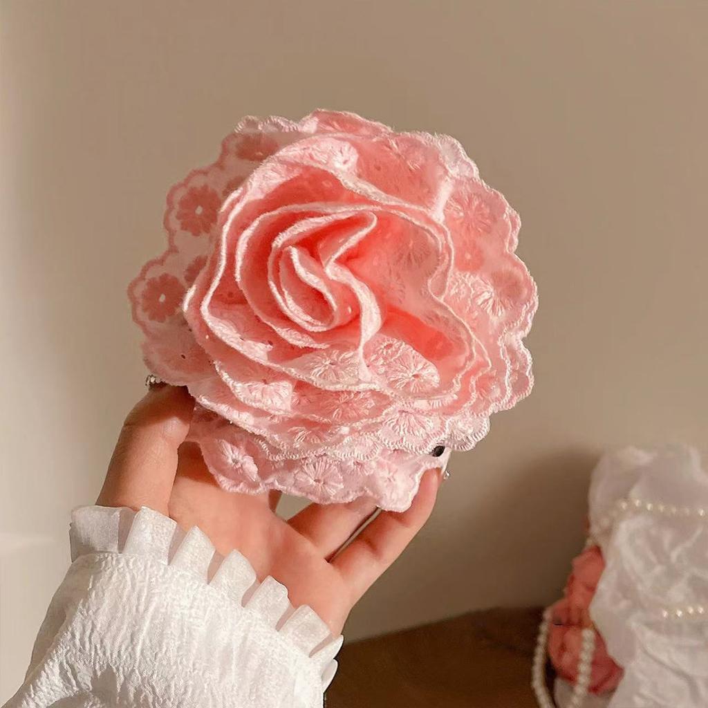 1pc Gentle Lace Rose Flower Hair Clip, Elegant French Hair Clip, Back of the Head Bun Shark Clip, Half-up Hair Clip