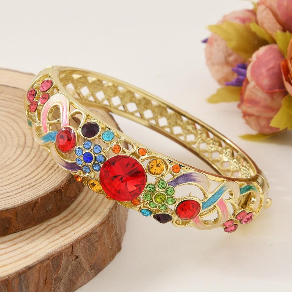 New Hollow Carved Enamel Multi-color Open Bracelet One Size(16-22CM)