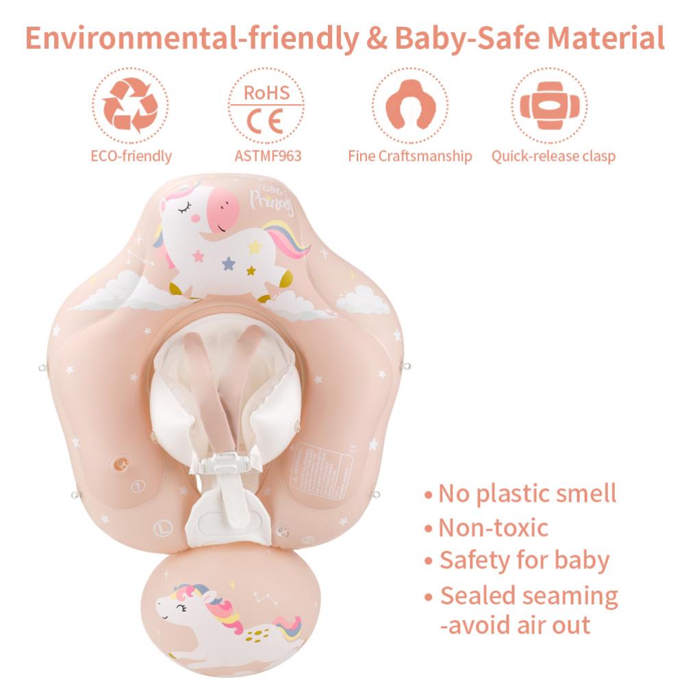 Baby Swimming Float Cartoon Pony Inflatable Baby Pool Float Ring with Removable Sun Protection Canopy Strap for Infant