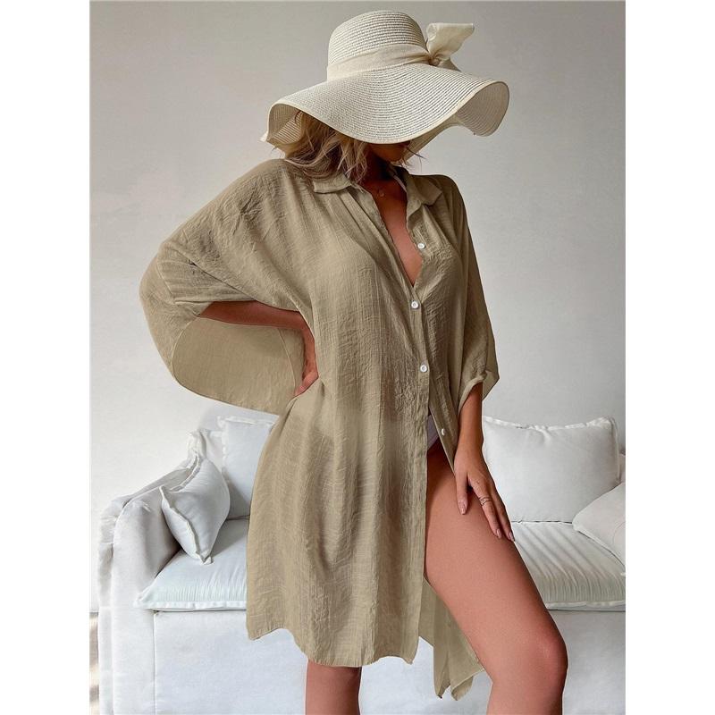 Summer Loose Cardigan Sun Protection Woman Bikini Cover-up Swimsuit Solid Beachwear Cover-Ups Swimwear Women Kimono Dress