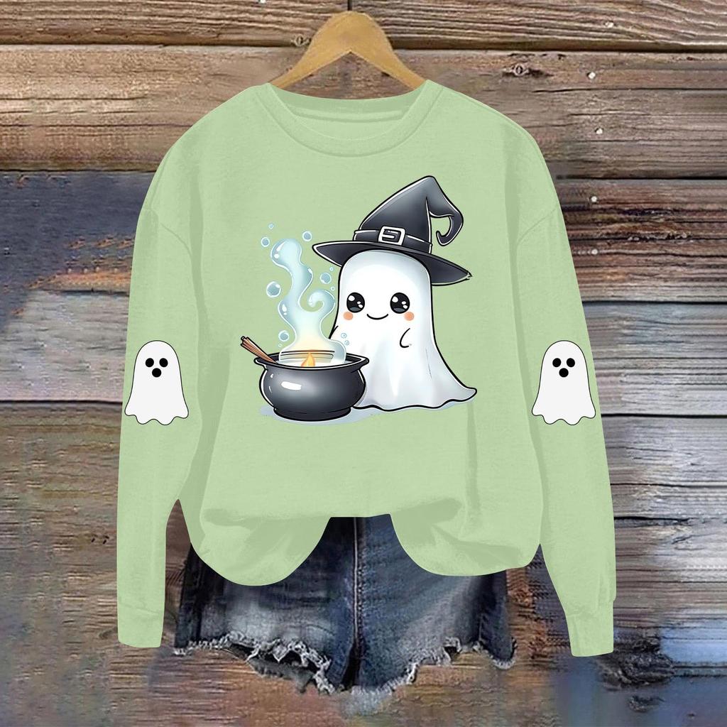 Women's Fashionable Casual Long-sleeved Halloween Printed Round-neck Top