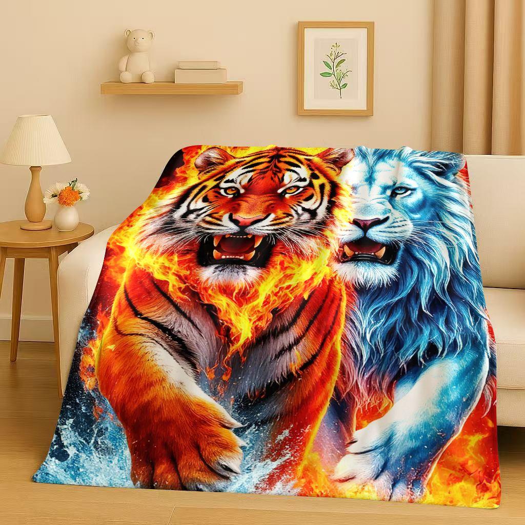 26 Style Tiger Lion Beast Art Cartoon Flannel Blanket,Ultra Soft Warm Plush Throw for Home Bedroom Bed Sofa Cover Office Travel