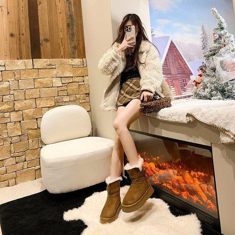 [Cowhide Edition] Snow boots, but knee-thick boots with velvet warm short boots for women's 2025 winter new models