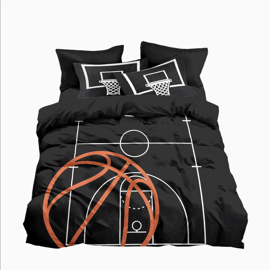 Basketballplatz Sportdruck 3-teiliges Bettwäscheset: Bettbezug & Kissenbezüge